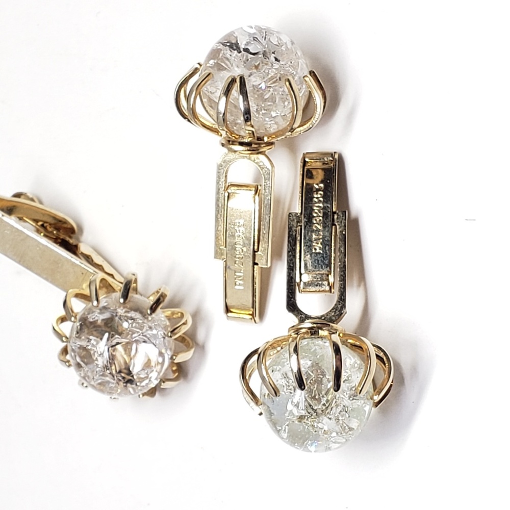 Crackled Glass Ball Cufflink &Tie Clasp